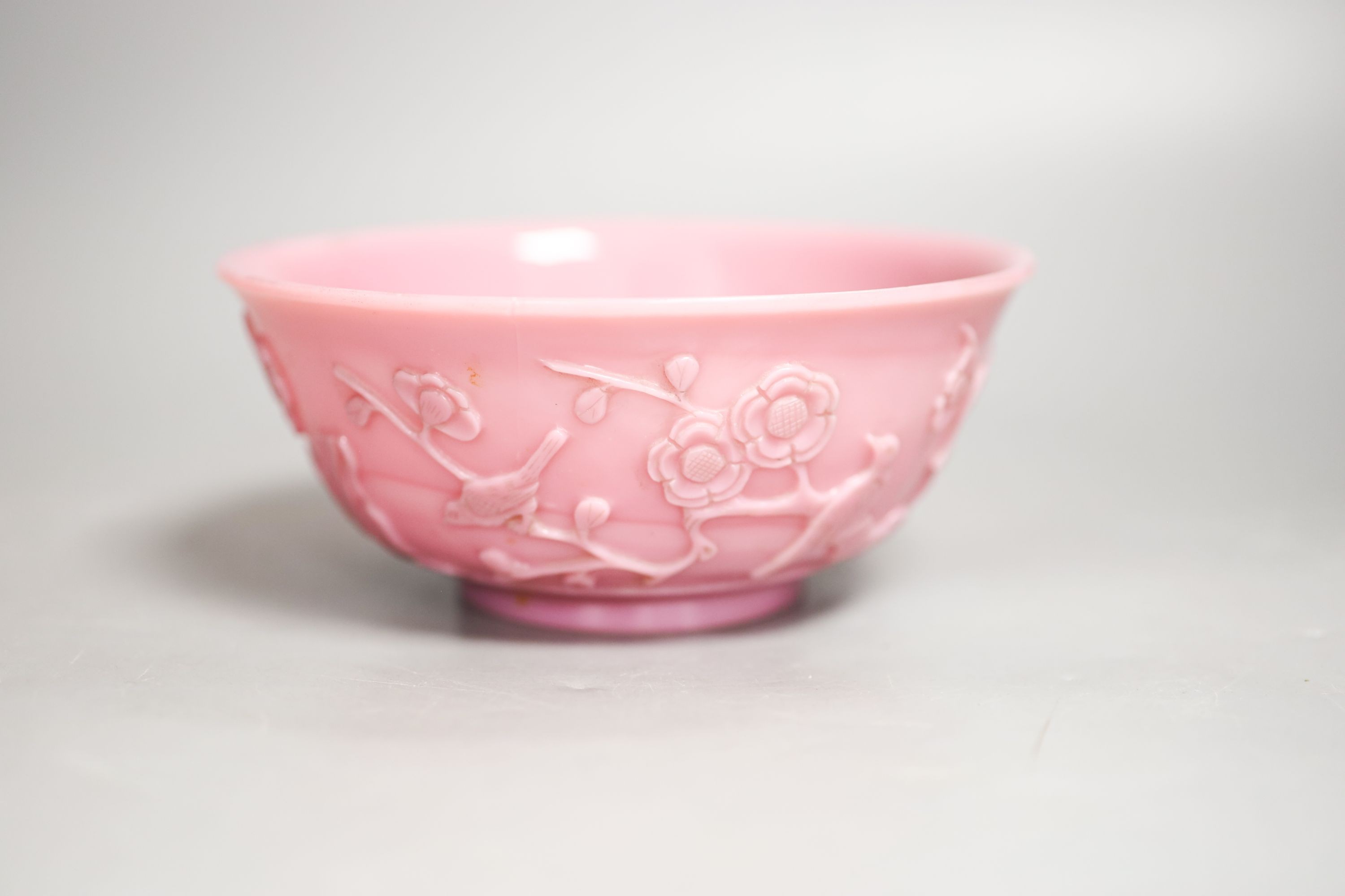 A Chinese Beijing pink glass bowl - cracked